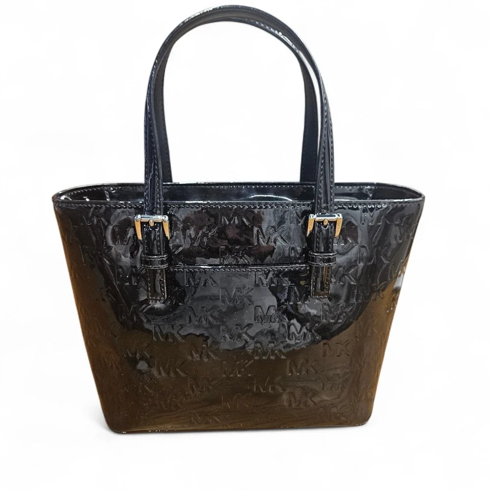 Michael Kors Jet Set Small Metallic Logo Debossed Convertible‎ Tote Bag Black
